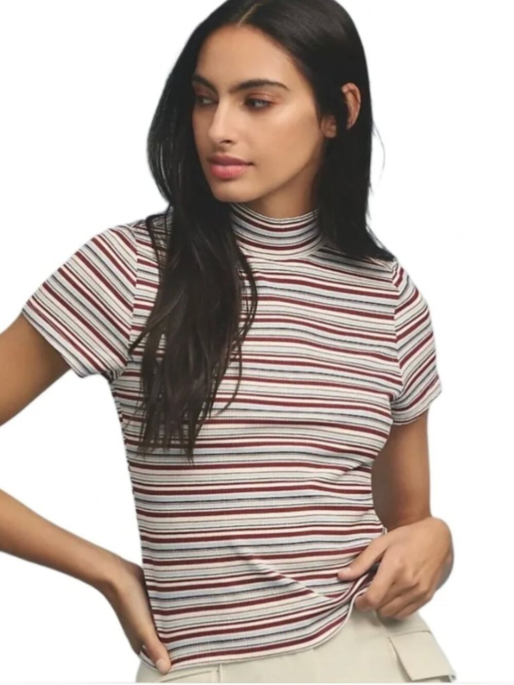 Anthropologie Maeve Blair Baby Mock Neck Tee Multicolor Striped, Small